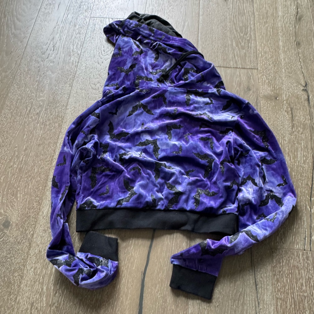 Dolls Kill Trickz N Treatz Purple hoodie black jacket - Picture 8 of 9